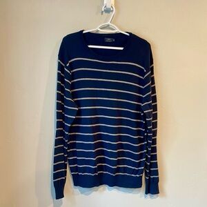 J. Crew Blue and Gray Striped Cotton Wool Crewneck Sweater Preppy Nautical